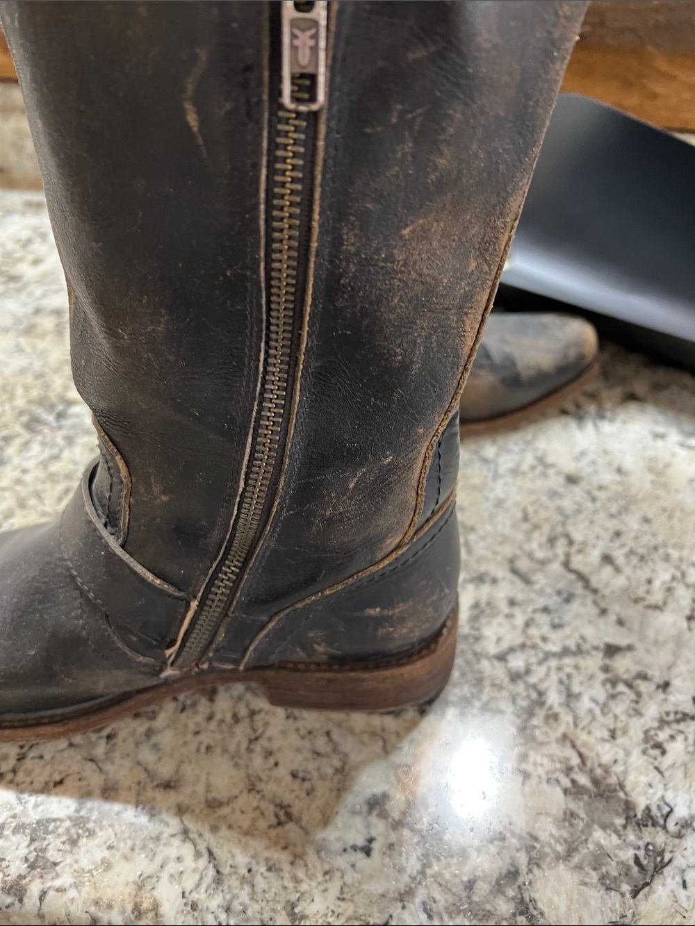 Frye Black Tall Leather Harness Boots - Picture 7 of 8